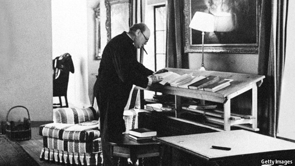 Winston Churchill at standing desk